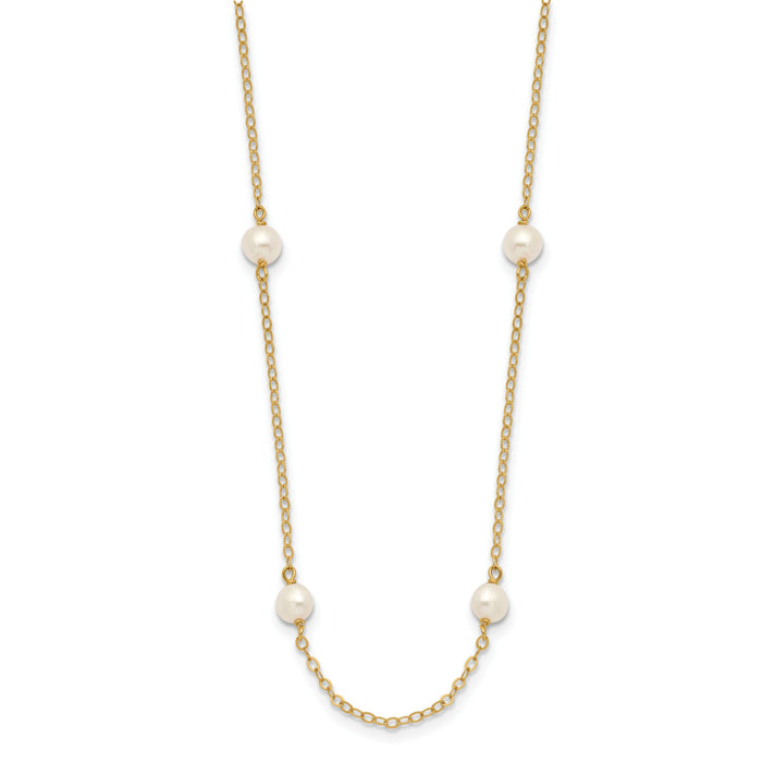 14K 4-5mm White Near Round Freshwater Cultured Pearl 8-station Necklace-PR52-18