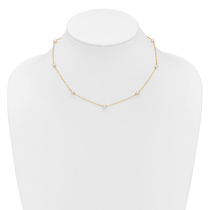 14K 4-5mm White Near Round Freshwater Cultured Pearl 8-station Necklace-PR52-16