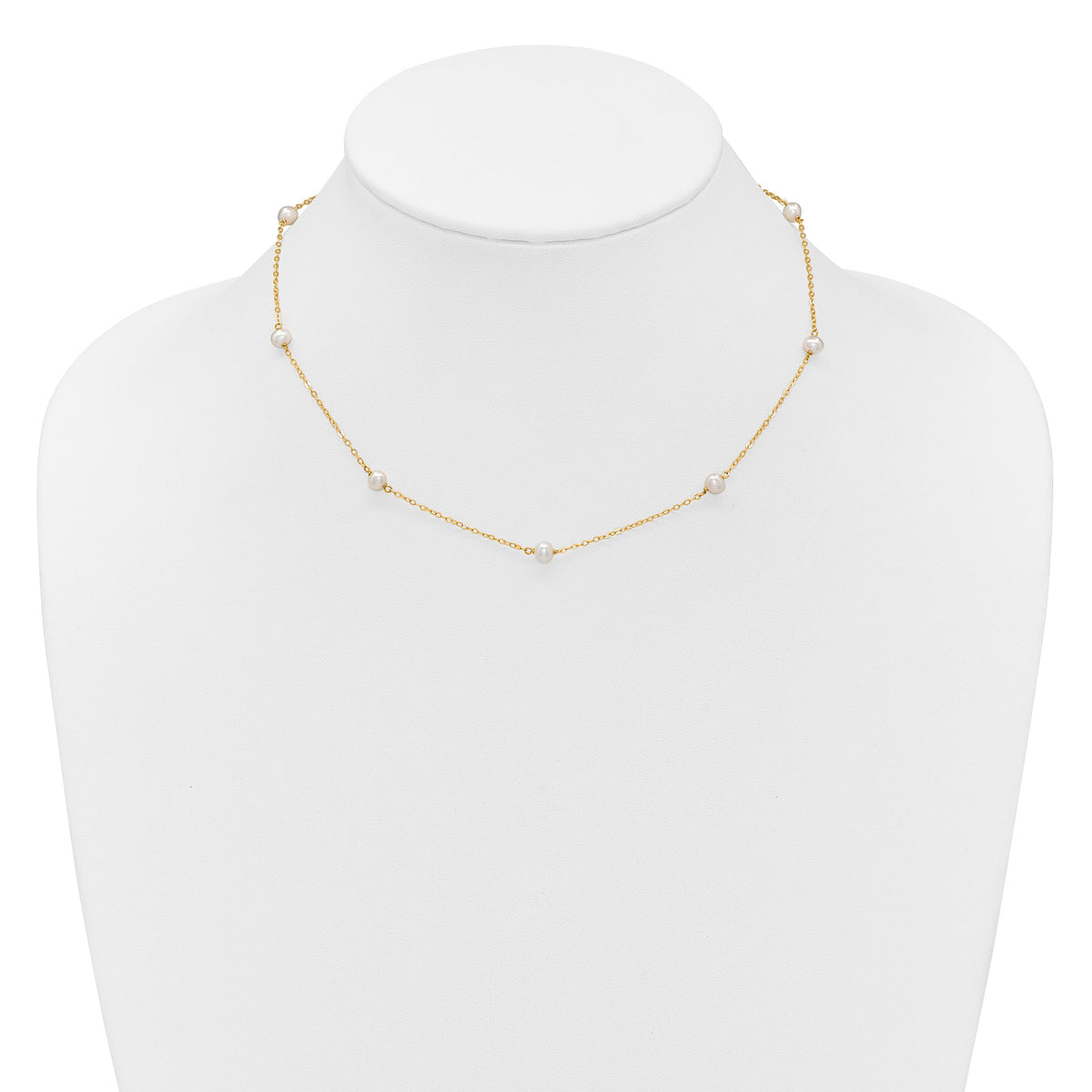 14K 4-5mm White Near Round Freshwater Cultured Pearl 8-station Necklace-PR52-18
