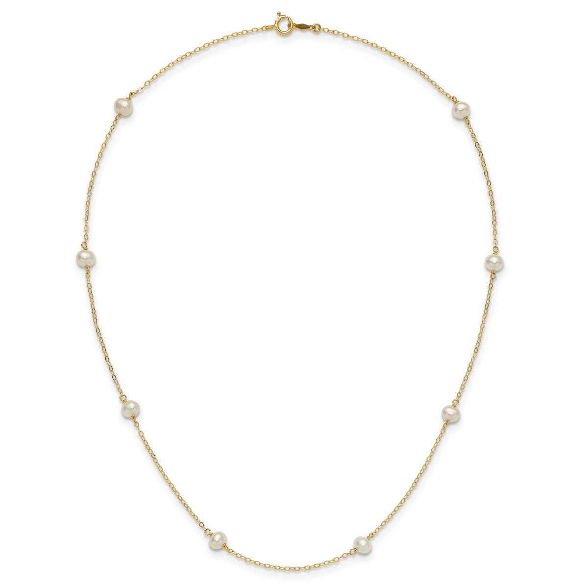 14K 4-5mm White Near Round Freshwater Cultured Pearl 8-station Necklace-PR52-16