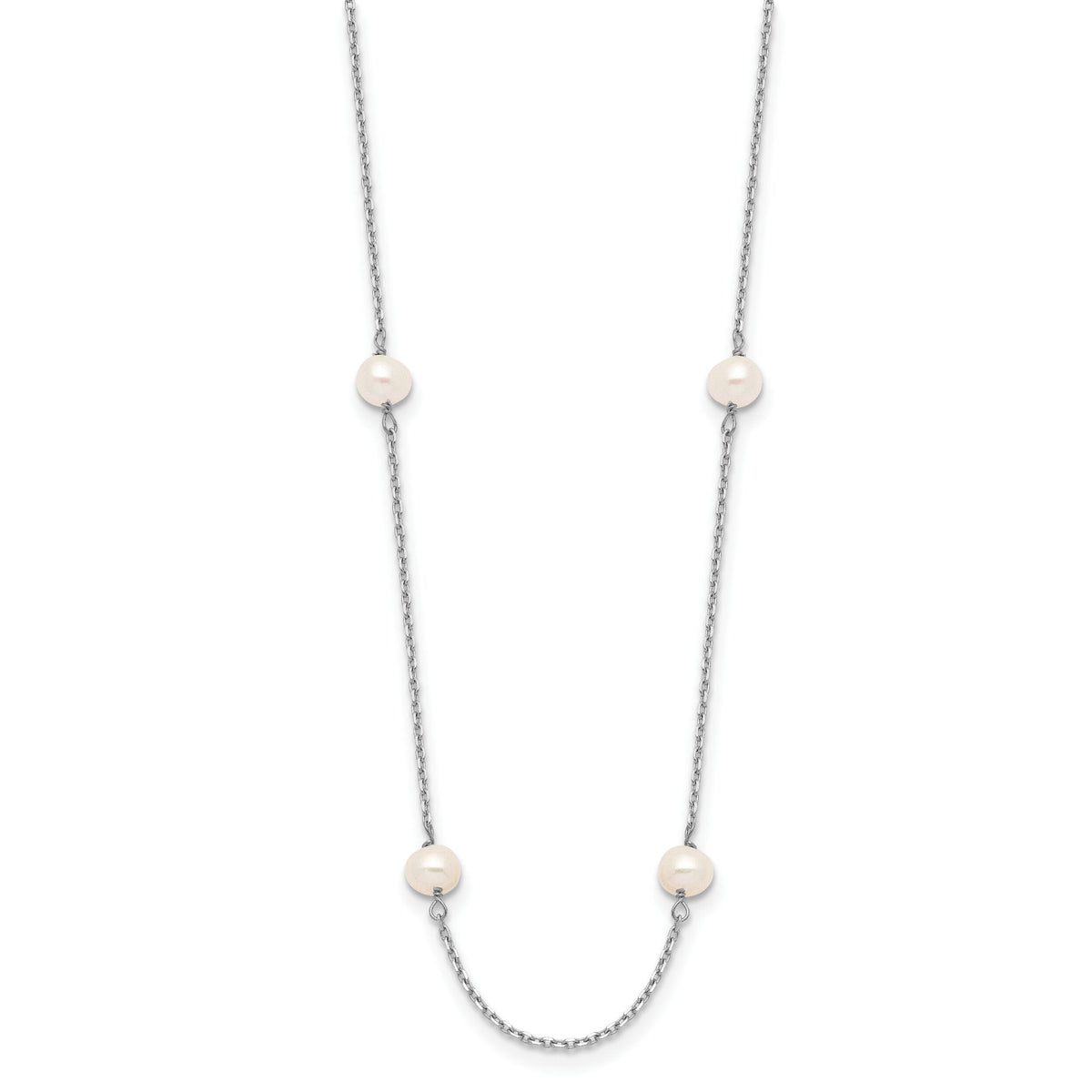 14K WG 4-5mm White Near Round FW Cultured Pearl 8-station Necklace-PR53-16