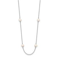 14K WG 4-5mm White Near Round FW Cultured Pearl 8-station Necklace-PR53-16