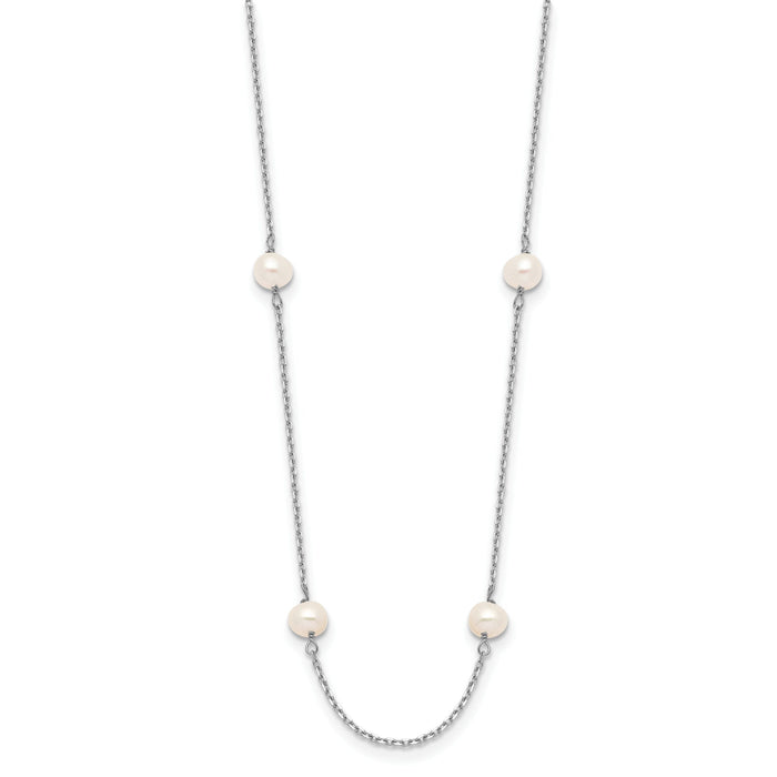 14K WG 4-5mm White Near Round FW Cultured Pearl 8-station Necklace-PR53-18