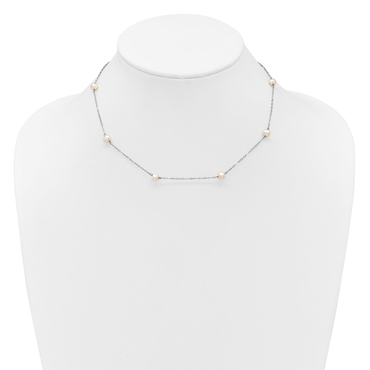 14K WG 4-5mm White Near Round FW Cultured Pearl 8-station Necklace-PR53-18