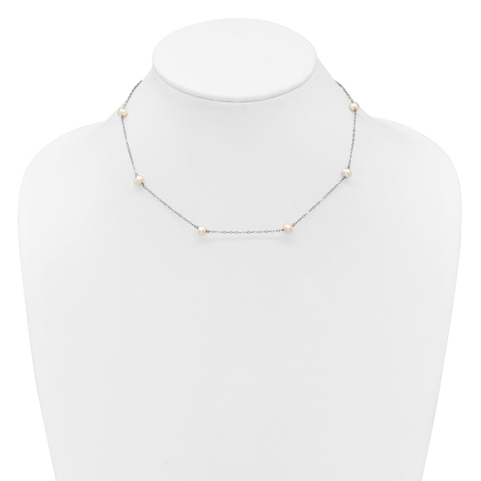 14K WG 4-5mm White Near Round FW Cultured Pearl 8-station Necklace-PR53-18