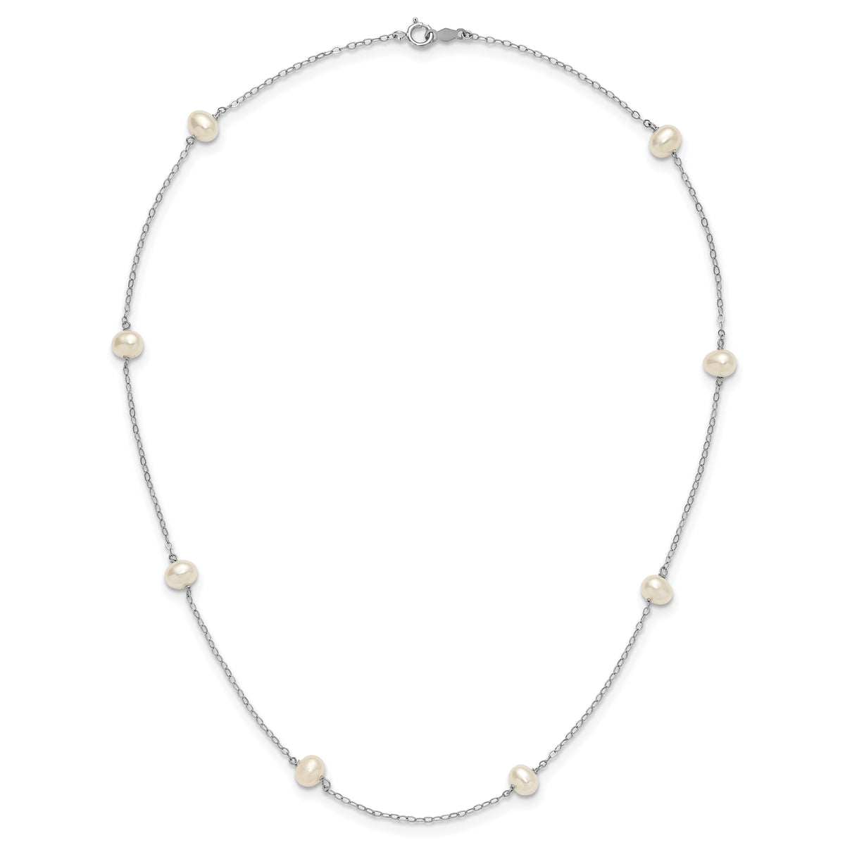14K WG 4-5mm White Near Round FW Cultured Pearl 8-station Necklace-PR53-16