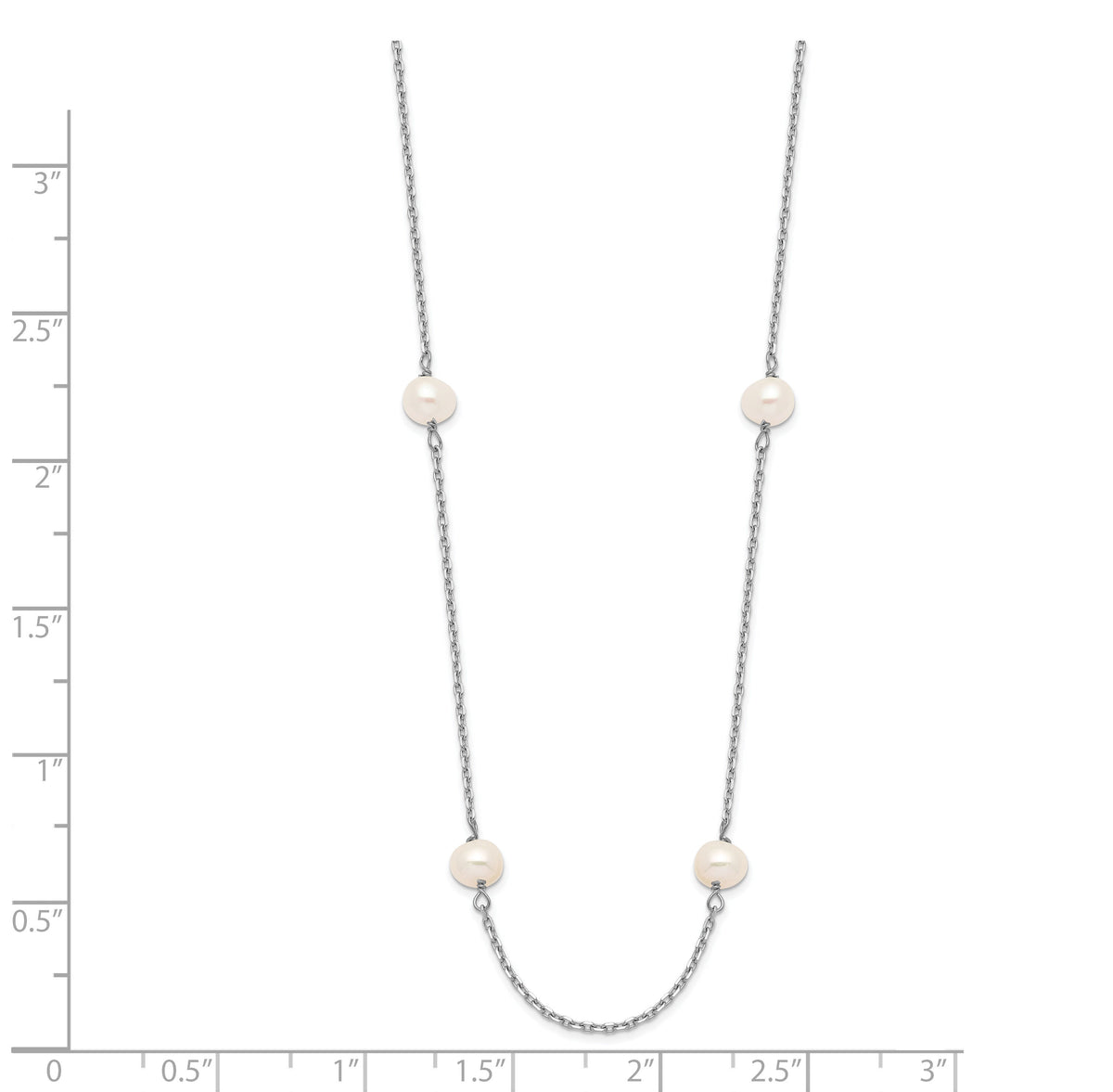 14K WG 4-5mm White Near Round FW Cultured Pearl 8-station Necklace-PR53-16