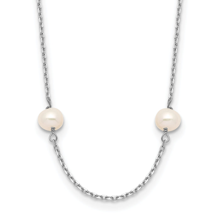 14K WG 4-5mm White Near Round FW Cultured Pearl 8-station Necklace-PR53-16
