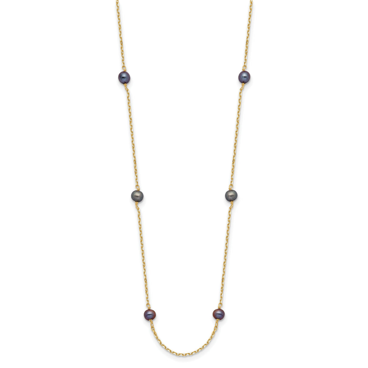 14K 5-6mm Black Near Round Freshwater Cultured Pearl 9-station Necklace-PR54-16