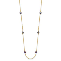 14K 5-6mm Black Near Round Freshwater Cultured Pearl 9-station Necklace-PR54-16