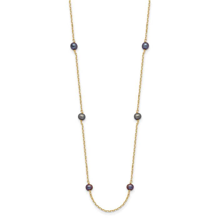 14K 5-6mm Black Near Round Freshwater Cultured Pearl 9-station Necklace-PR54-16