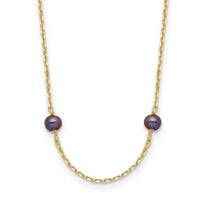 14K 5-6mm Black Near Round Freshwater Cultured Pearl 9-station Necklace-PR54-16