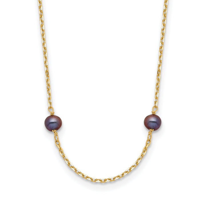 14K 5-6mm Black Near Round Freshwater Cultured Pearl 9-station Necklace-PR54-16