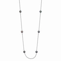 14K WG 4-5mm Black Near Round Freshwater Cultured Pearl 8-station Necklace-PR55-16