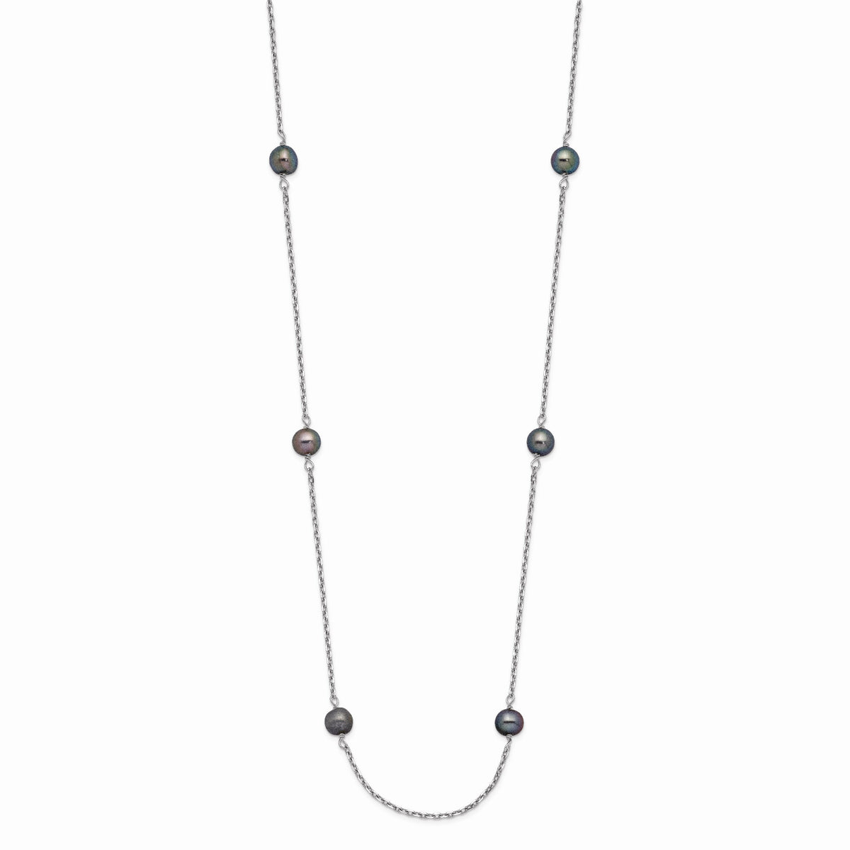 14K WG 4-5mm Black Near Round Freshwater Cultured Pearl 8-station Necklace-PR55-18