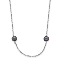 14K WG 4-5mm Black Near Round Freshwater Cultured Pearl 8-station Necklace-PR55-16