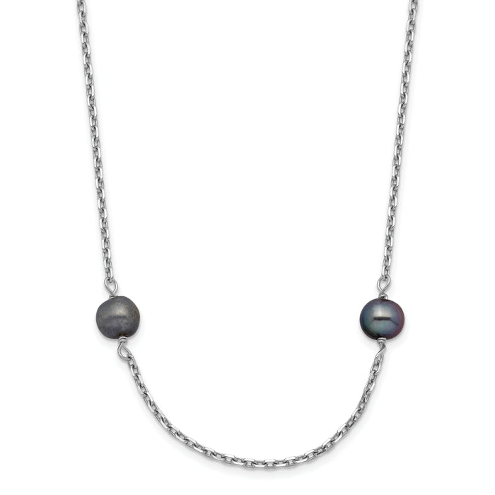 14K WG 4-5mm Black Near Round Freshwater Cultured Pearl 8-station Necklace-PR55-16