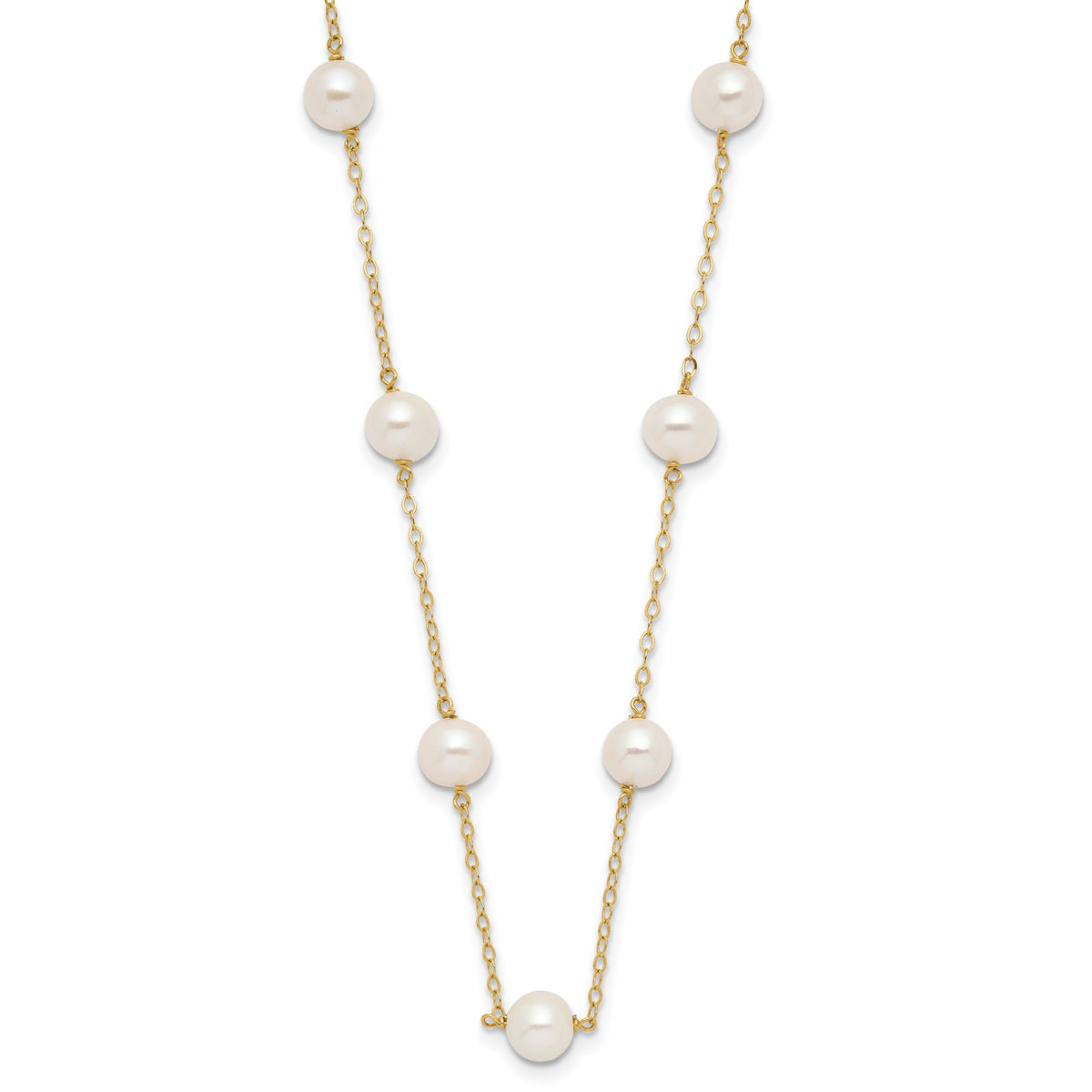 14K 5.5-6.5mm White Near Round FW Cultured Pearl 12-station Necklace-PR56-18