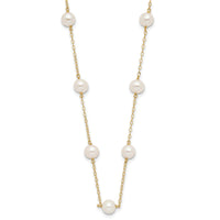 14K 5.5-6.5mm White Near Round FW Cultured Pearl 12-station Necklace-PR56-18