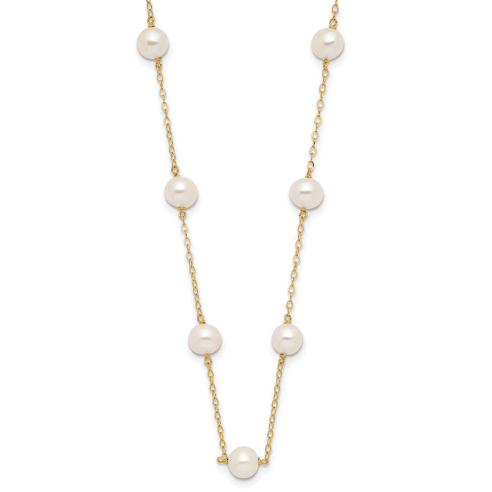 14K 5.5-6.5mm White Near Round FW Cultured Pearl 12-station Necklace-PR56-18