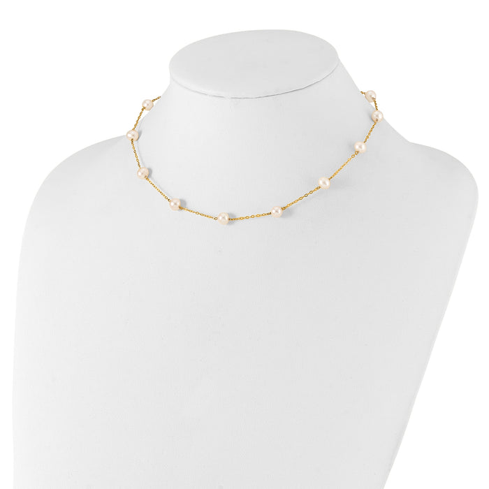 14K 5.5-6.5mm White Near Round FW Cultured Pearl 12-station Necklace-PR56-18