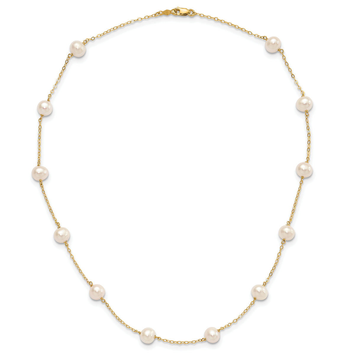 14K 5.5-6.5mm White Near Round FW Cultured Pearl 12-station Necklace-PR56-16