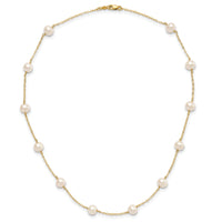 14K 5.5-6.5mm White Near Round FW Cultured Pearl 12-station Necklace-PR56-16