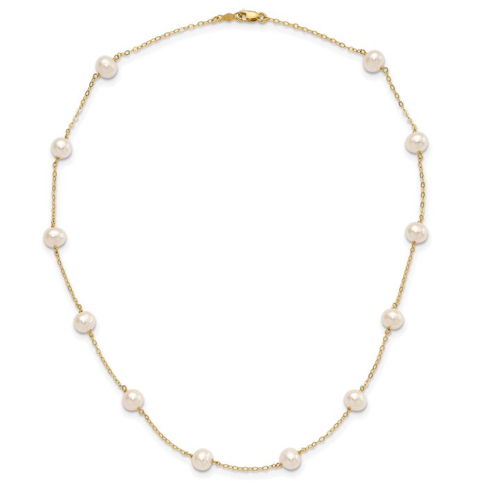 14K 5.5-6.5mm White Near Round FW Cultured Pearl 12-station Necklace-PR56-16