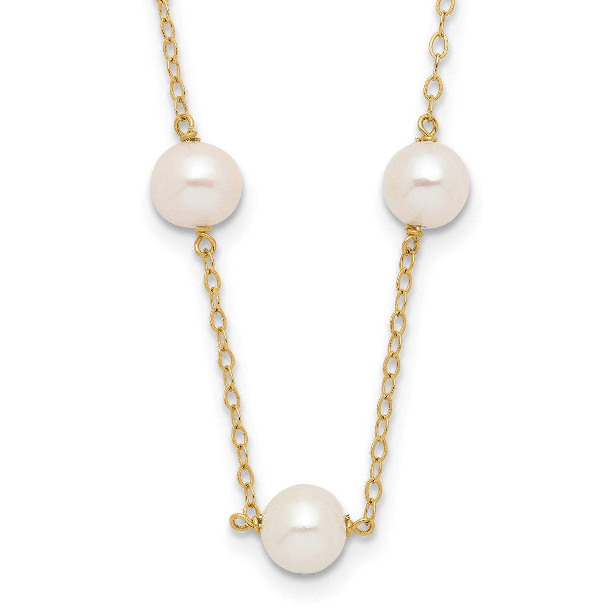 14K 5.5-6.5mm White Near Round FW Cultured Pearl 12-station Necklace-PR56-16