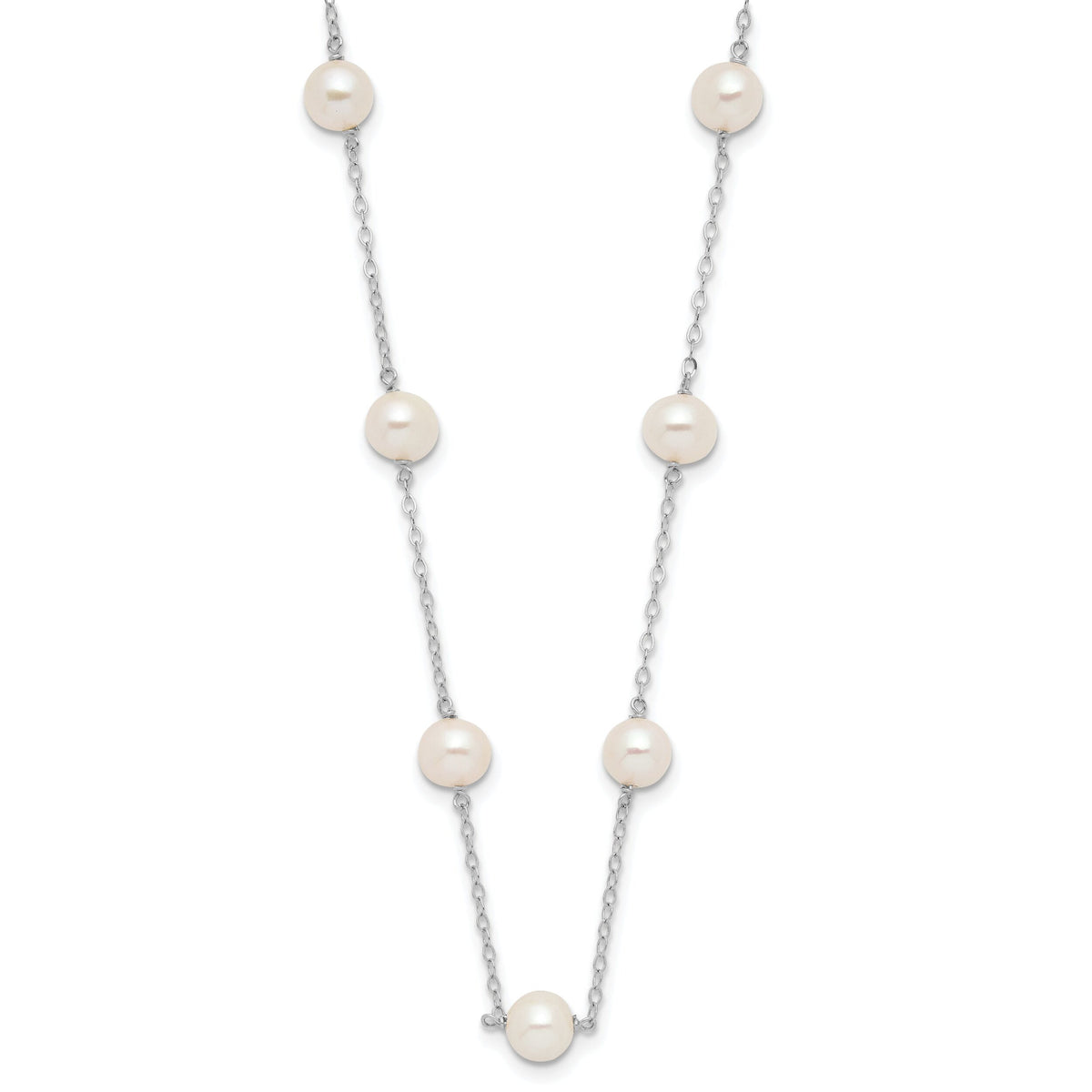 14K WG 5.5-6.5mm White Near Round FWC Pearl 12-station Necklace-PR56W-18