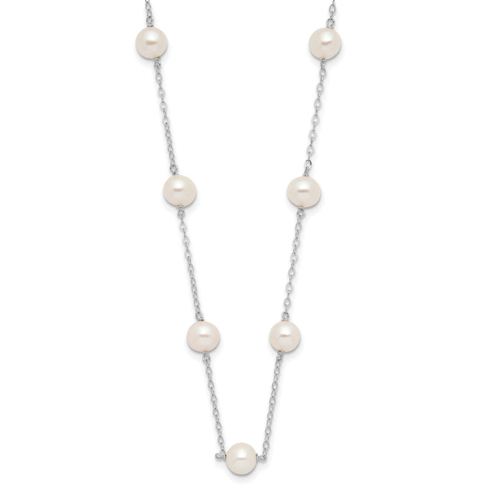 14K WG 5.5-6.5mm White Near Round FWC Pearl 12-station Necklace-PR56W-18
