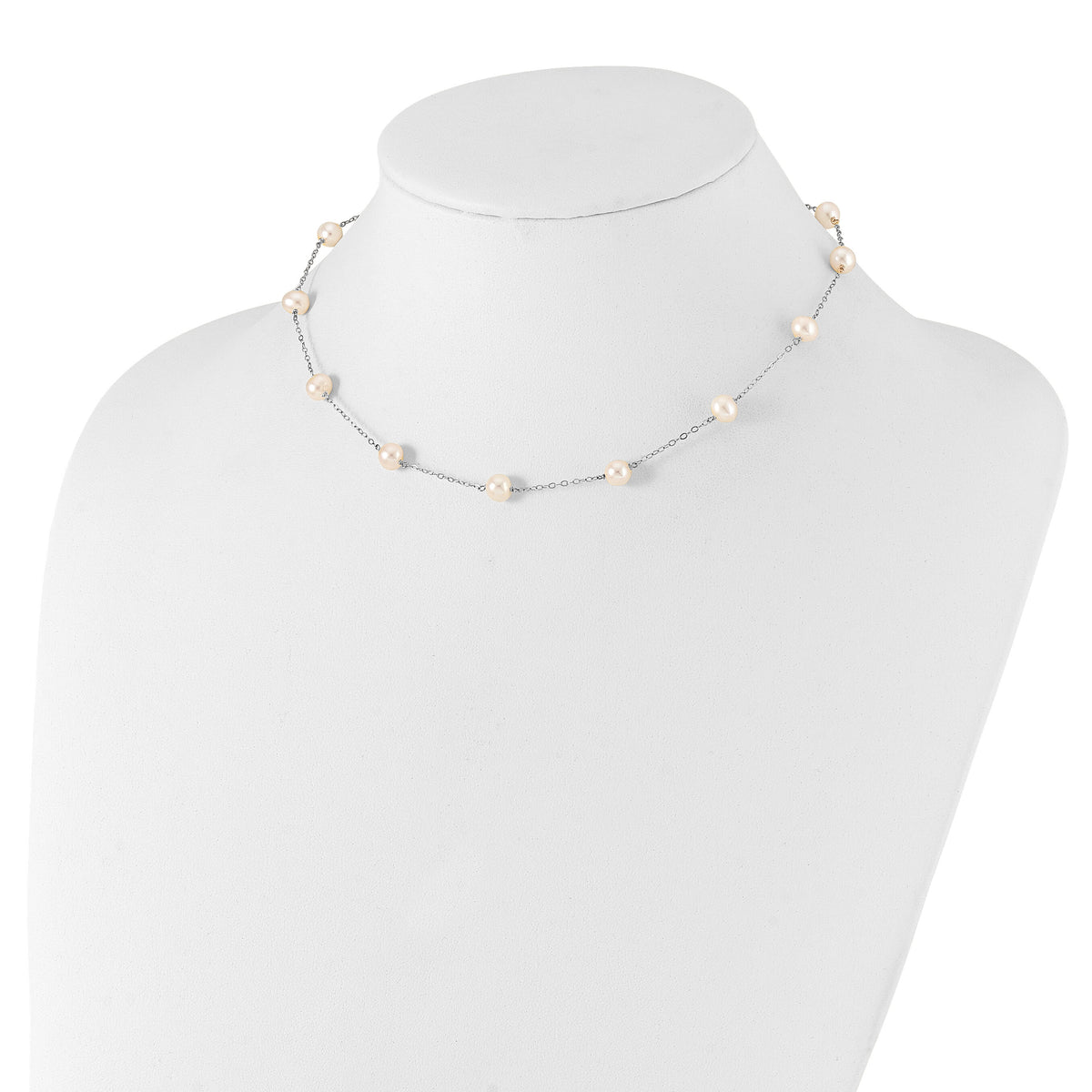 14K WG 5.5-6.5mm White Near Round FWC Pearl 12-station Necklace-PR56W-16
