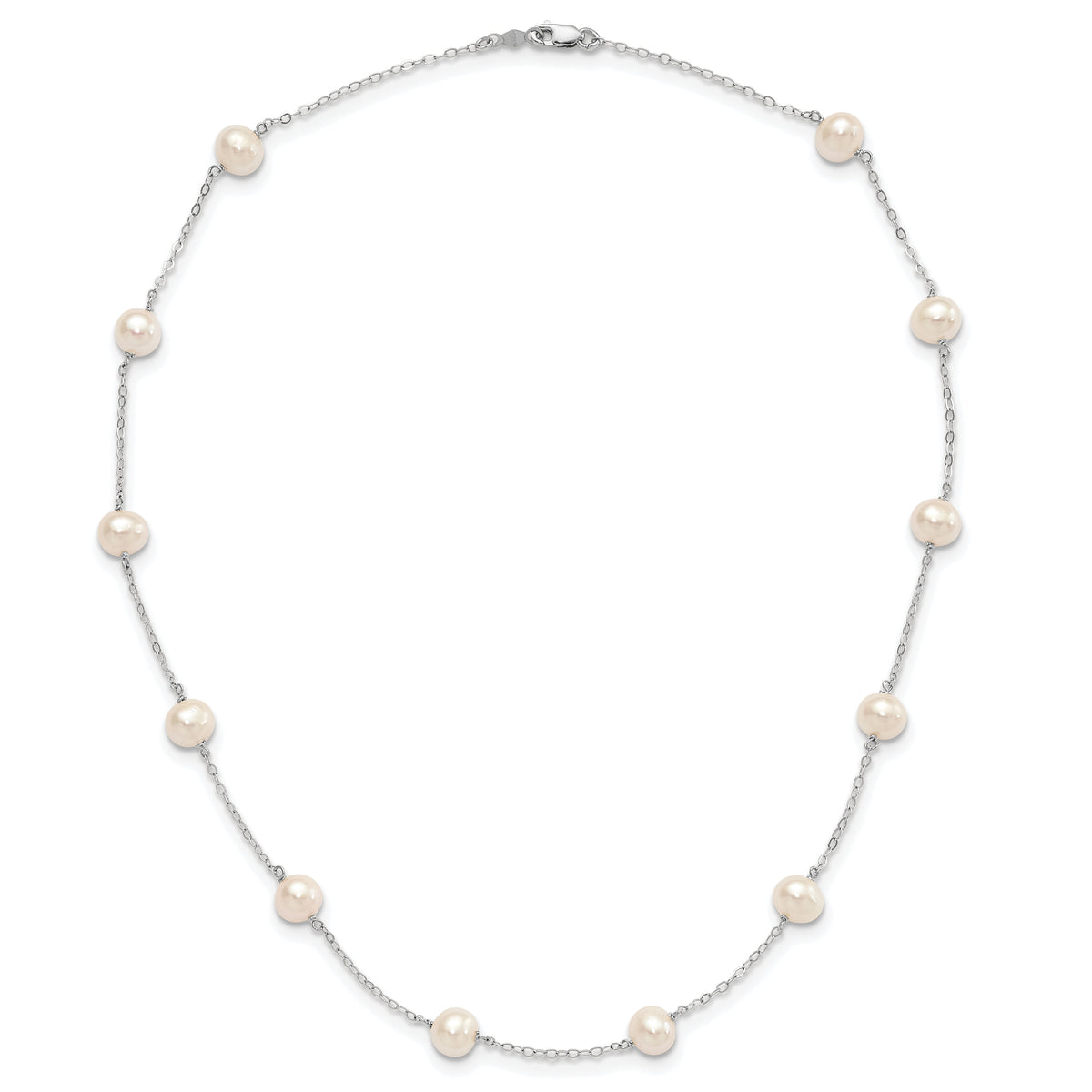 14K WG 5.5-6.5mm White Near Round FWC Pearl 12-station Necklace-PR56W-16