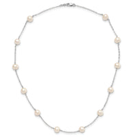 14K WG 5.5-6.5mm White Near Round FWC Pearl 12-station Necklace-PR56W-16