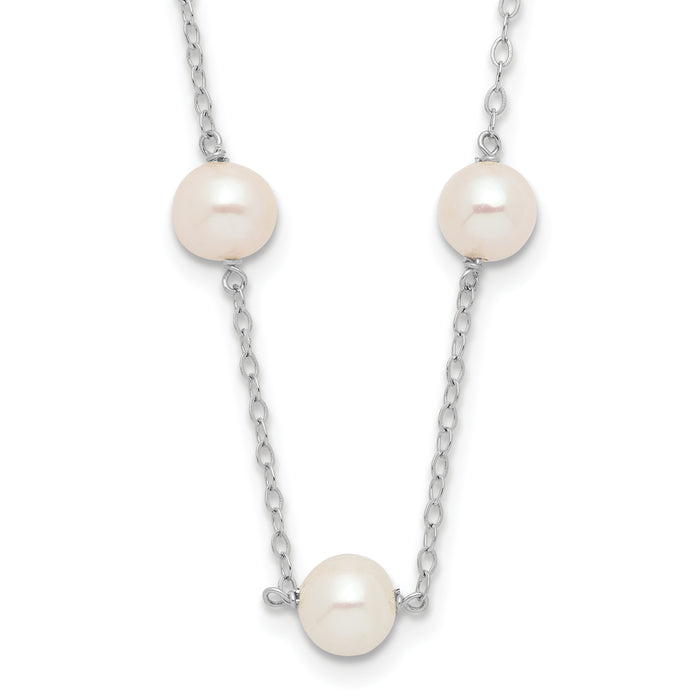 14K WG 5.5-6.5mm White Near Round FWC Pearl 12-station Necklace-PR56W-16