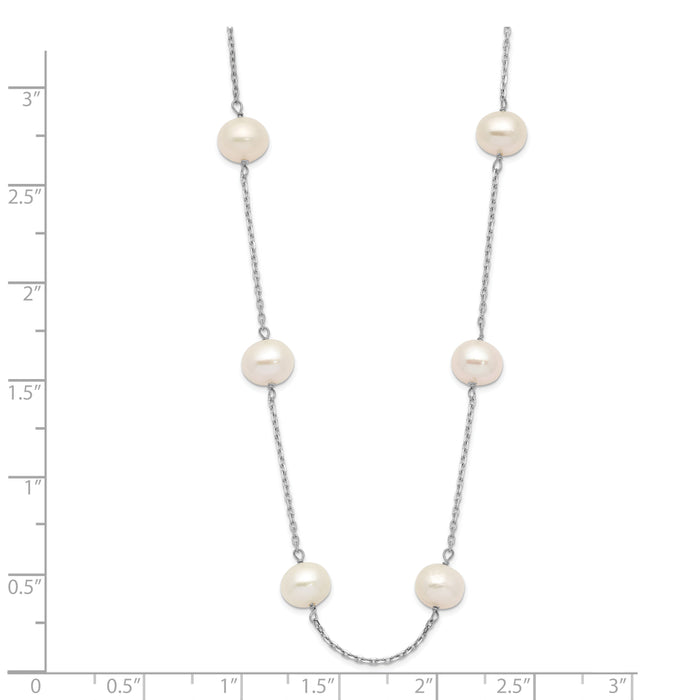 14K White Gold 6-7mm Near-Round FW Cultured Pearl 12-station Necklace-PR57-16