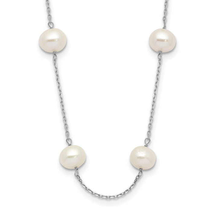 14K White Gold 6-7mm Near-Round FW Cultured Pearl 12-station Necklace-PR57-16