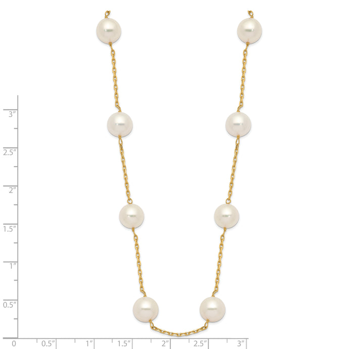 14K 8-9mm White Near-Round Freshwater Cultured Pearl 14-station Necklace-PR61-18