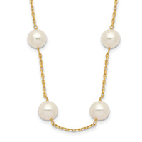 14K 8-9mm White Near-Round Freshwater Cultured Pearl 14-station Necklace-PR61-18