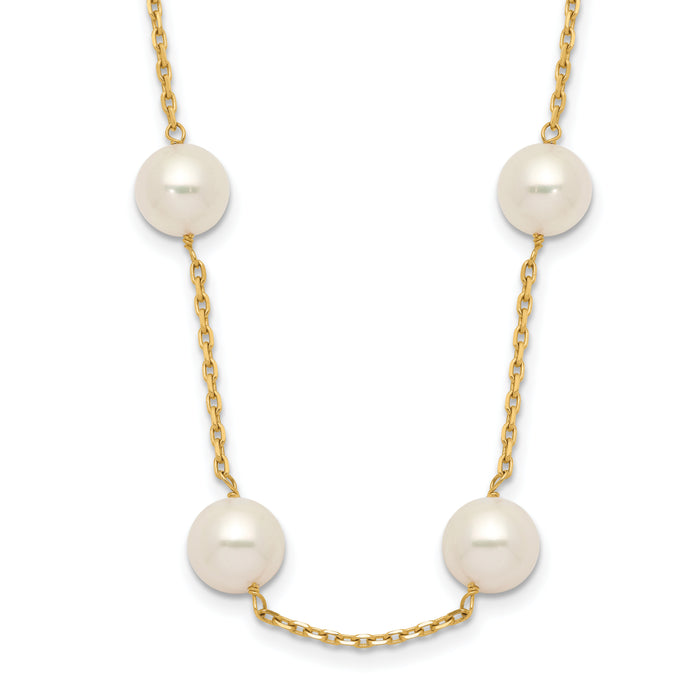 14K 8-9mm White Near-Round Freshwater Cultured Pearl 14-station Necklace-PR61-18