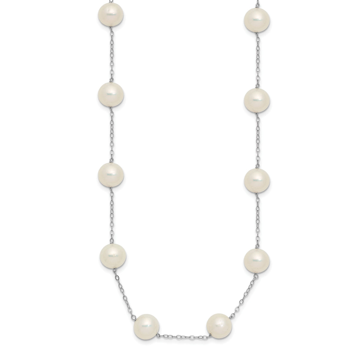 14K White Gold 8-9mm White Freshwater Cultured Pearl 14-station Necklace-PR62-18
