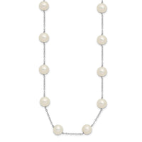 14K White Gold 8-9mm White Freshwater Cultured Pearl 14-station Necklace-PR62-18