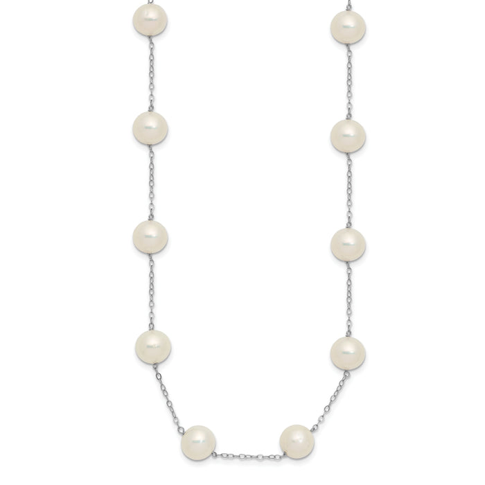 14K White Gold 8-9mm White Freshwater Cultured Pearl 14-station Necklace-PR62-18