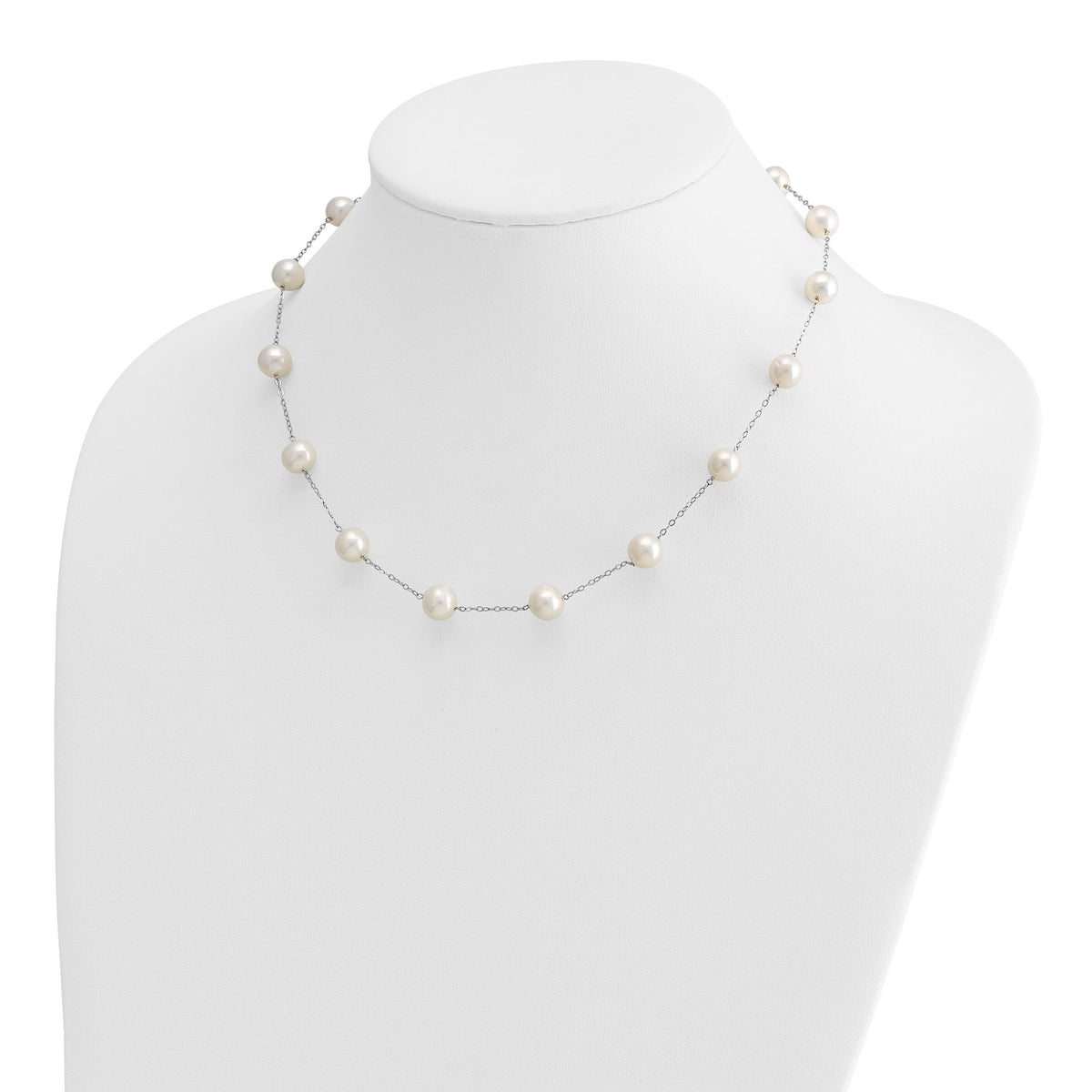 14K White Gold 8-9mm White Freshwater Cultured Pearl 14-station Necklace-PR62-18