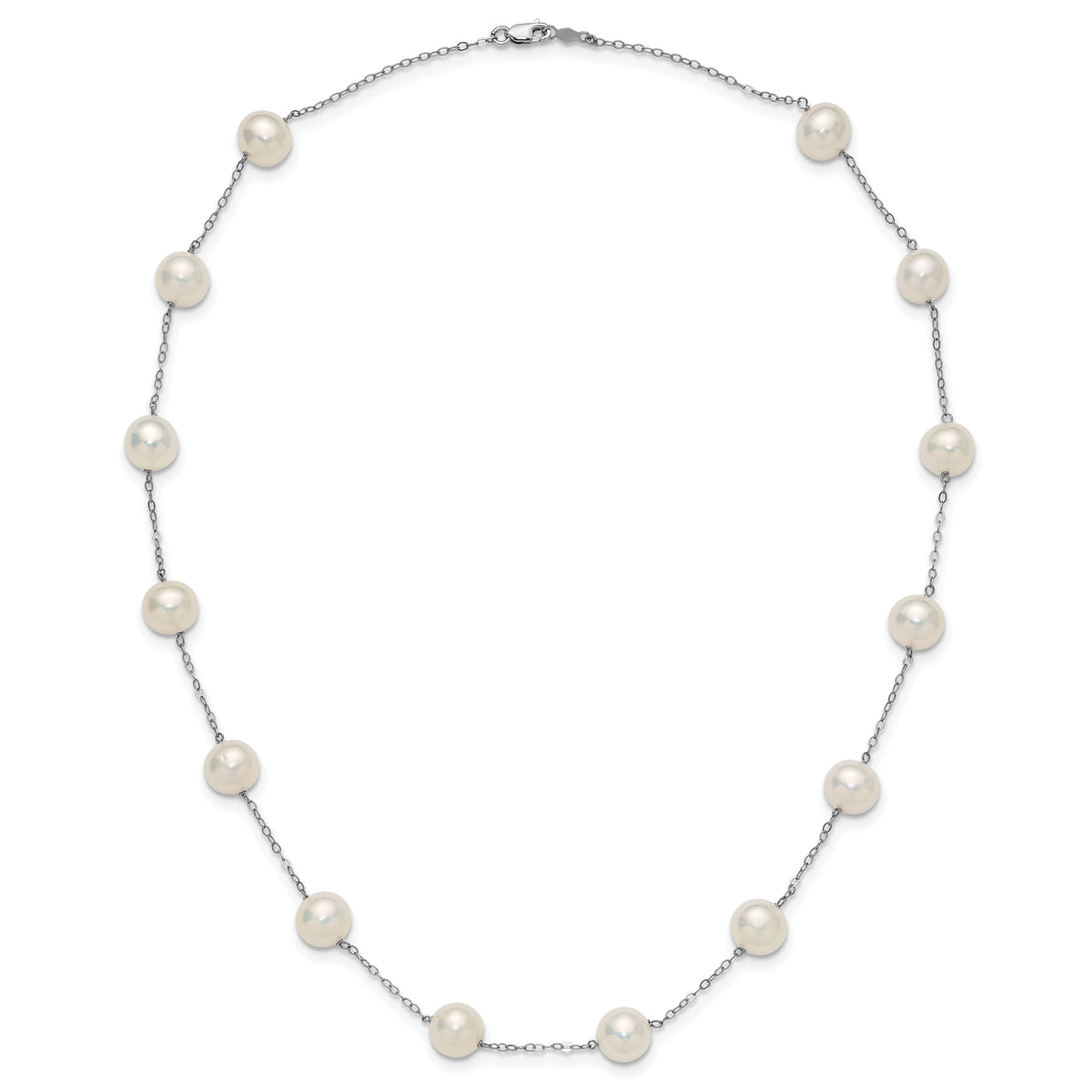 14K White Gold 8-9mm White Freshwater Cultured Pearl 14-station Necklace-PR62-18