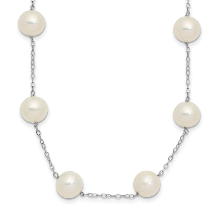 14K White Gold 8-9mm White Freshwater Cultured Pearl 14-station Necklace-PR62-18