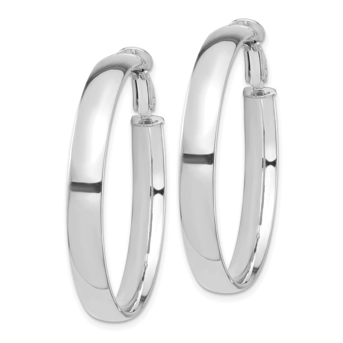 14k White Gold High Polished 5mm Omega Back Hoop Earrings-PRE1001W