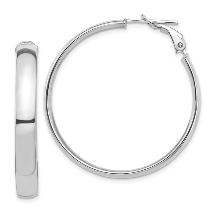 14k White Gold High Polished 5mm Omega Back Hoop Earrings-PRE1001W