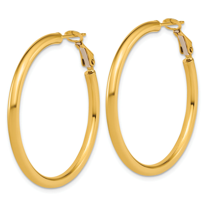 14k 3x40mm Polished Round Omega Back Hoop Earrings-PRE1017