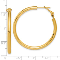 14k 3x40mm Polished Round Omega Back Hoop Earrings-PRE1017